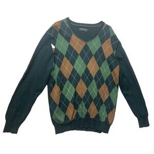 John Bartlett Consensus Argyle Sweater Men's M - L Green & Brown Knit V Neck